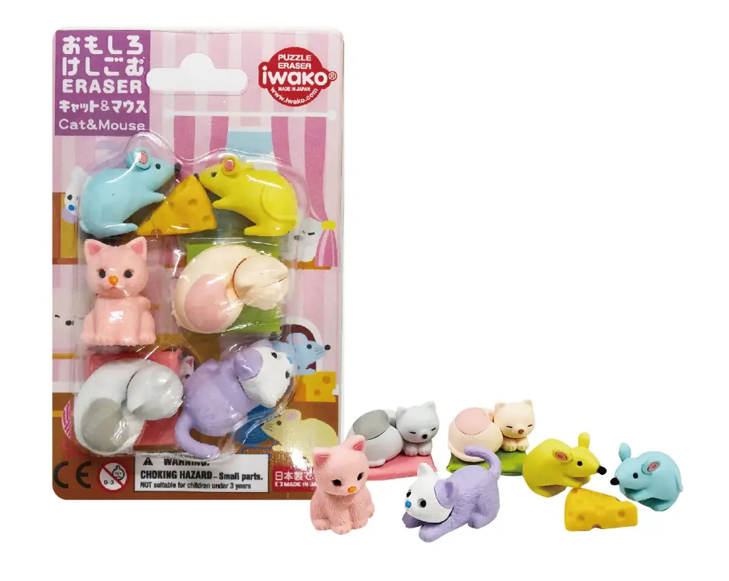 [ER-BRI072] Gomme Cat & Mouse - Puzzle Erasers - Iwako