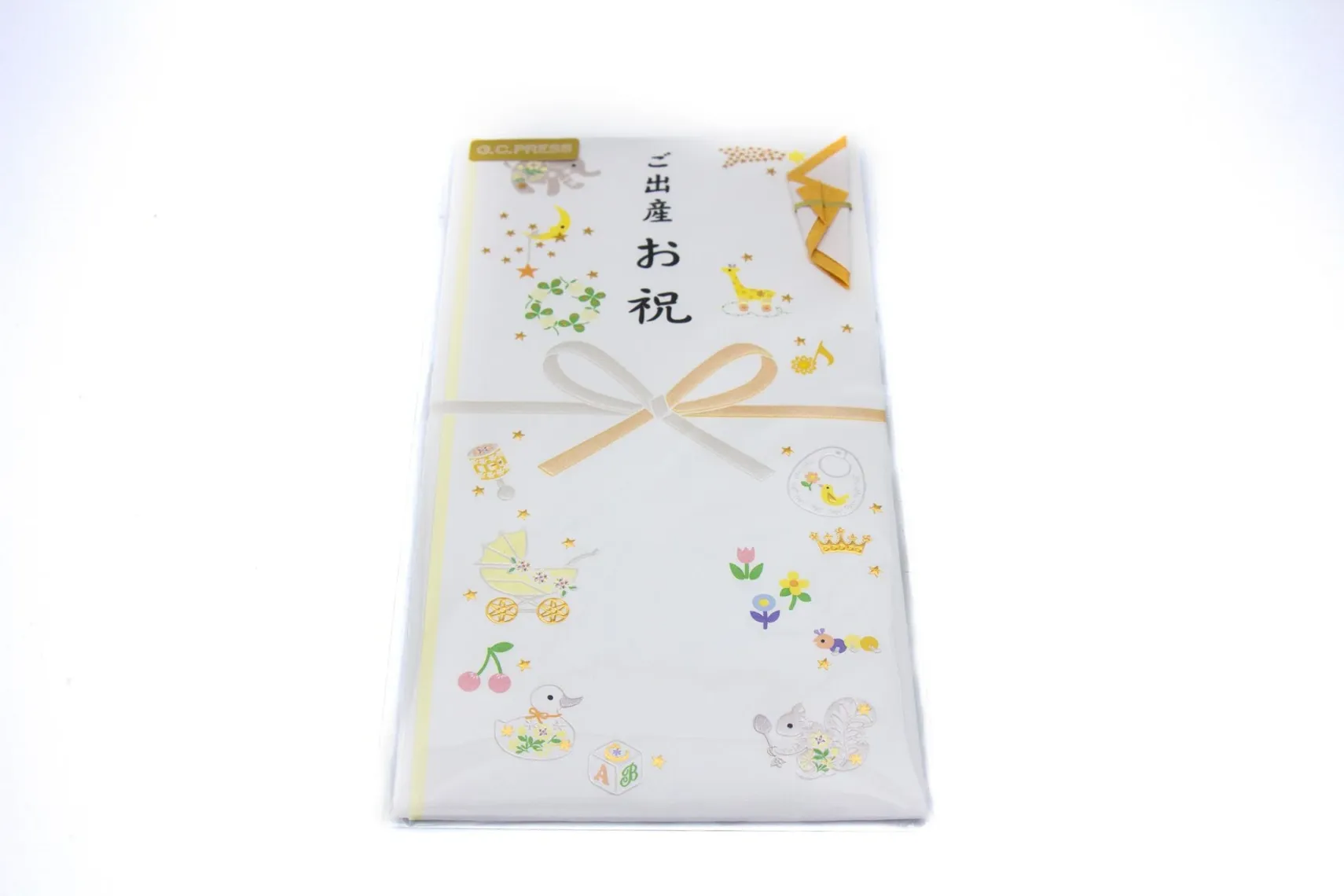 [058-06] Carte cadeau et enveloppe de félicitations pour une naissance -Motifs Girafe jaune