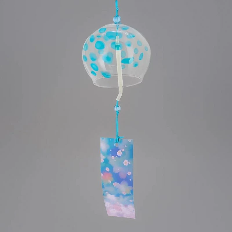 Cloche à vent japonaise en verre/Furin traditionnel – Motif bleu