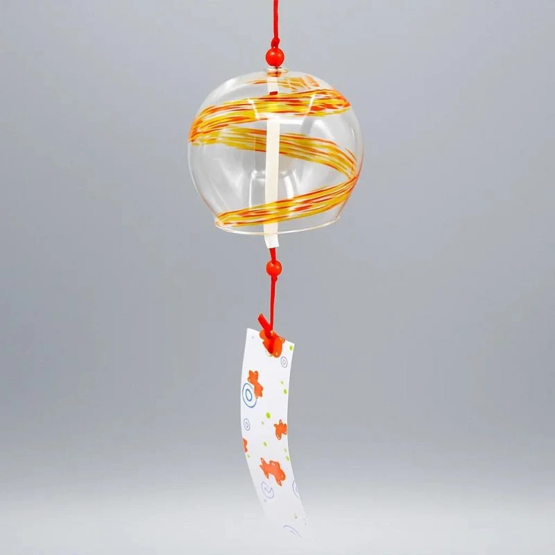 Cloche à vent japonaise en verre/Furin traditionnel  – Motif orange & rouge