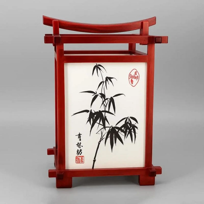 Lampe de table japonaise en Bambou (rouge-avec motifs), NARA