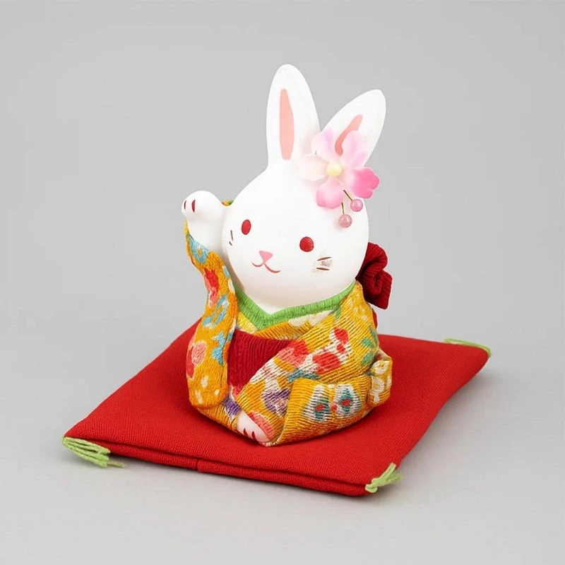 Lapin blanc céramique, MIGITEAGE, kimono jaune