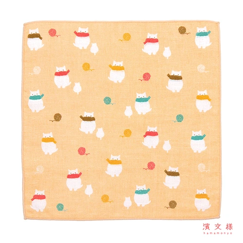 Essuie-mains japonais motif chat -format 25x25 - double face (gaze & éponge) - 100% coton - Hamamonyo