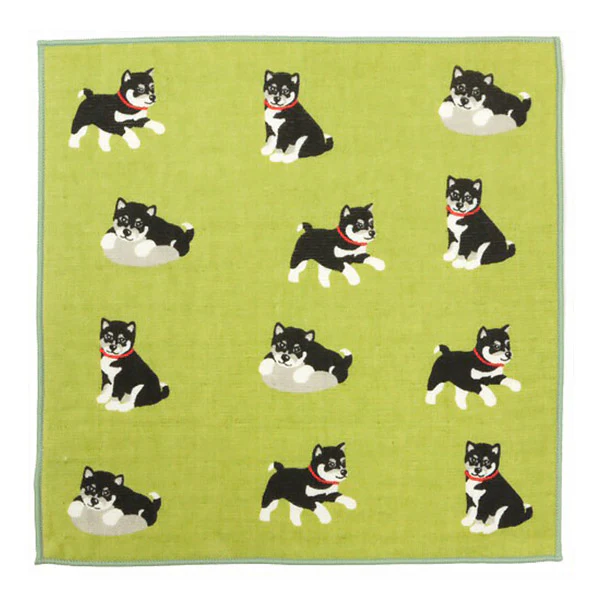 Essuie-mains japonais motif shiba inu -format 25x25 - double face (gaze & éponge) - 100% coton - Hamamonyo